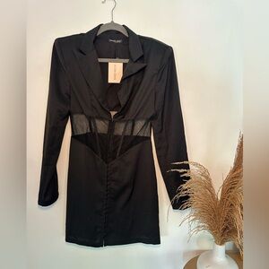 Black Mesh Corset Mini Blazer Dress-size M